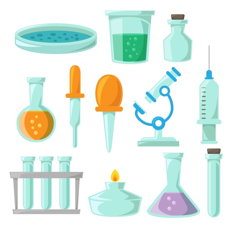 Vettore gratuito design della collezione di oggetti di laboratorio di scienza