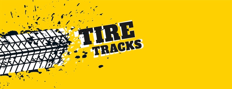 Vettore gratuito design di banner giallo con tracce di veicoli in stile grunge