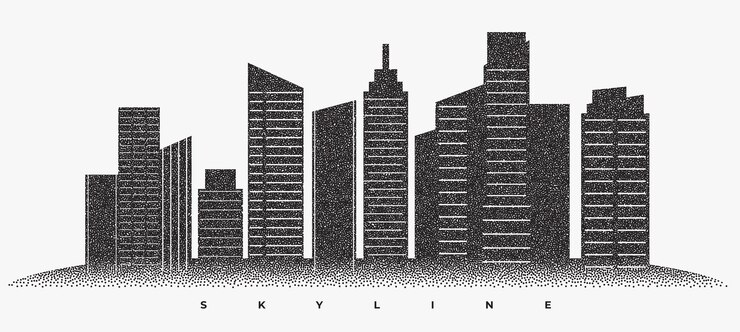 Vettore gratuito design di edifici urbani in stile particellare skyline nero