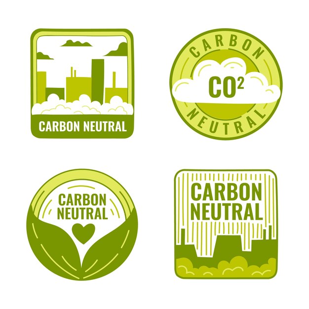 Design di etichette e francobolli neutri di carbonio disegnati a mano