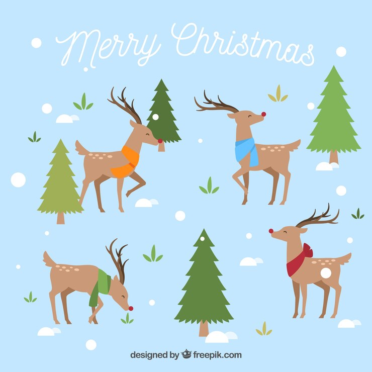 Vettore gratuito design di natale con alberi e renne