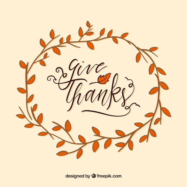 Vettore gratuito design lettering del ringraziamento con ramo circolare
