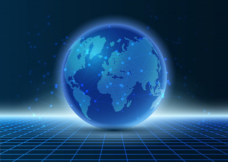 Vettore gratuito design moderno techno con globo sulla griglia