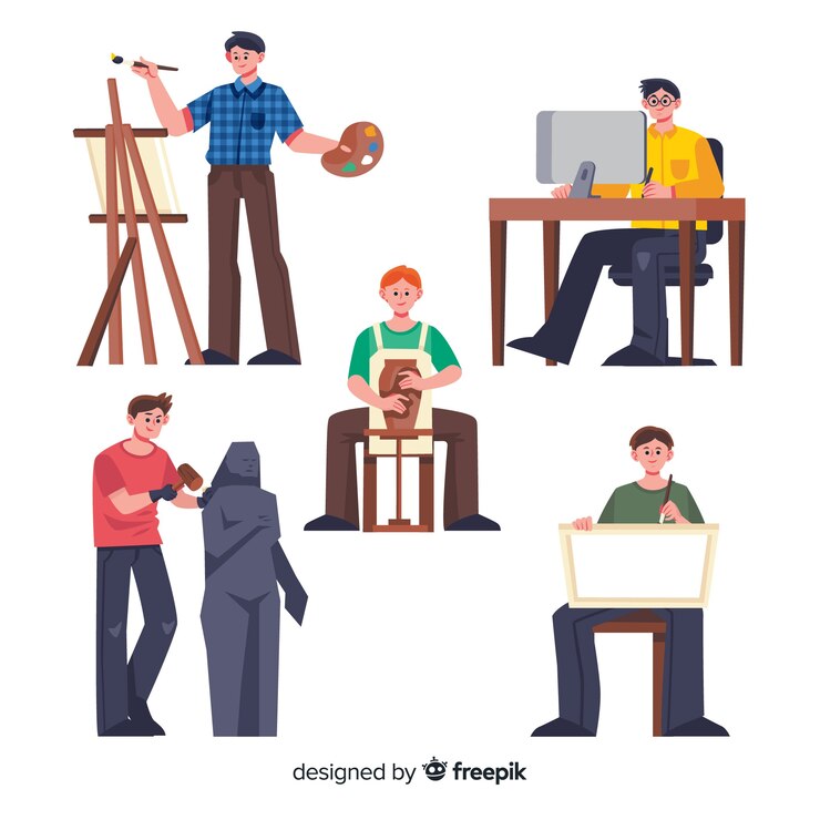 Vettore gratuito design piatto artista al lavoro