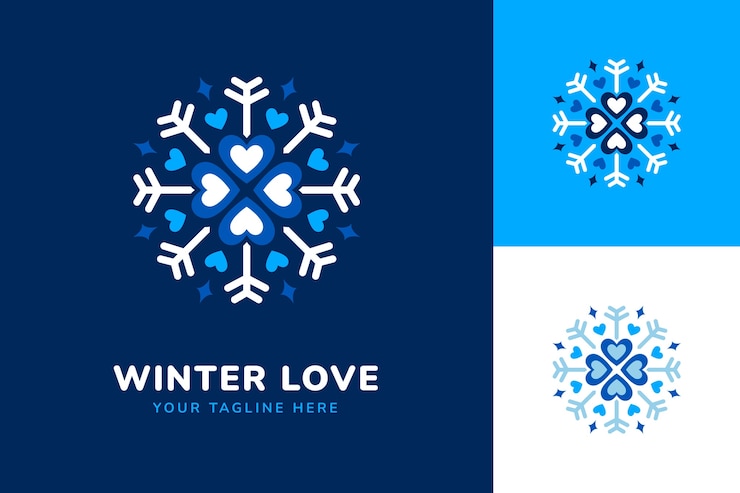 Vettore gratuito design piatto del modello di logo della stagione invernale