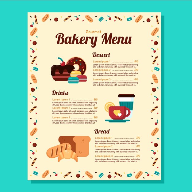 Design piatto dell'illustrazione del menu del forno