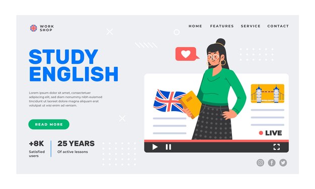 Design piatto della pagina di destinazione della scuola inglese