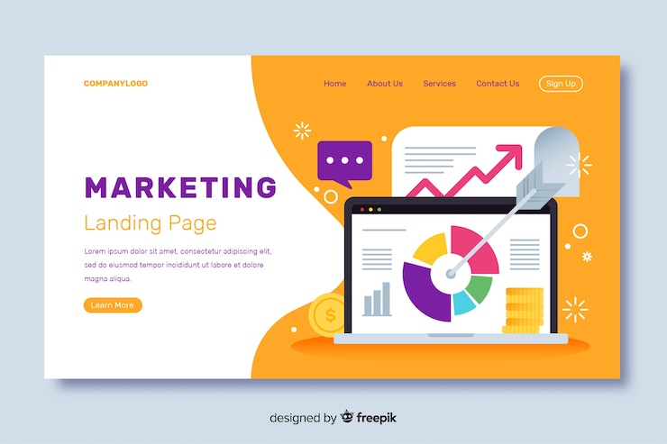 Vettore gratuito design piatto di landing page di marketing