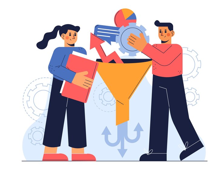 Vettore gratuito design piatto disegnato a mano che raccoglie dati nel concetto di business