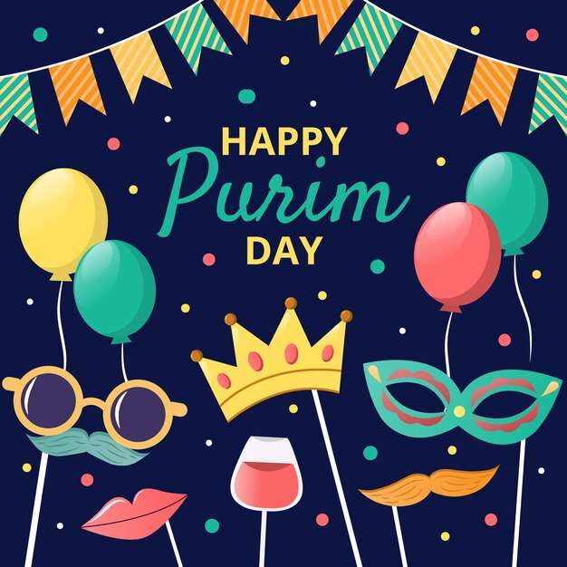 Design piatto felice giorno purim con palloncini