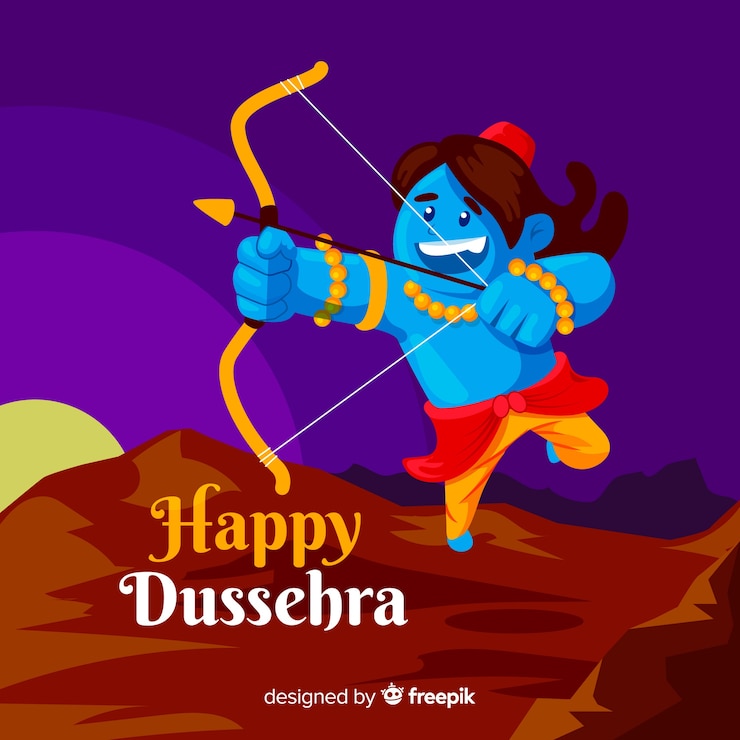 Vettore gratuito design piatto felice sfondo dussehra