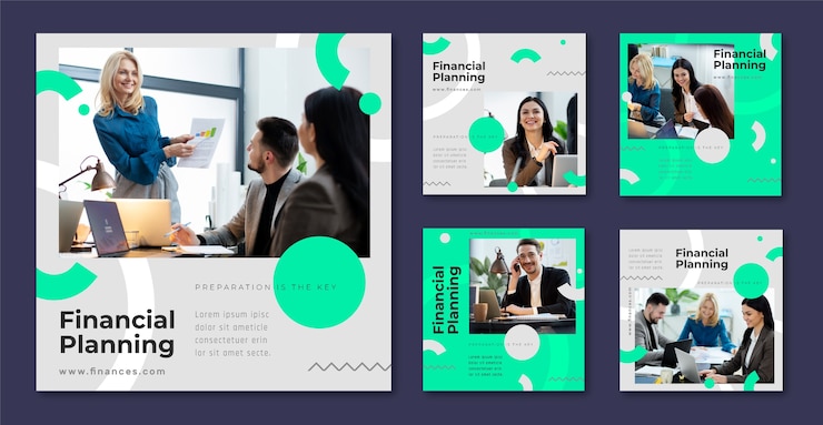 Vettore gratuito design piatto finanze concetto instagram post set
