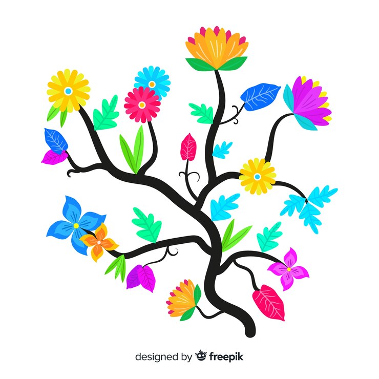 Vettore gratuito design piatto fiore colorato ramo floreale
