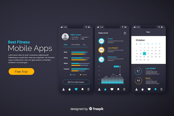 Vettore gratuito design piatto infografica app mobile fitness