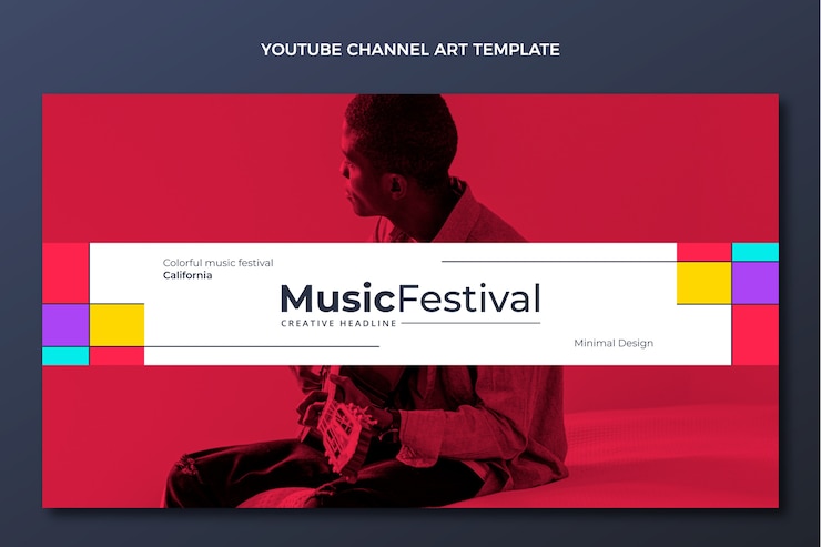 Vettore gratuito design piatto minimal music festival canale youtube art