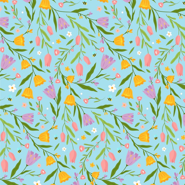 Vettore gratuito design piatto motivo floreale per la primavera