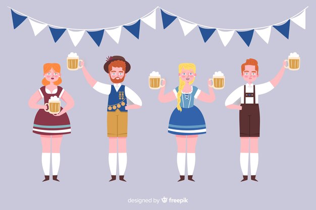 Design piatto persone che celebrano il più oktoberfest
