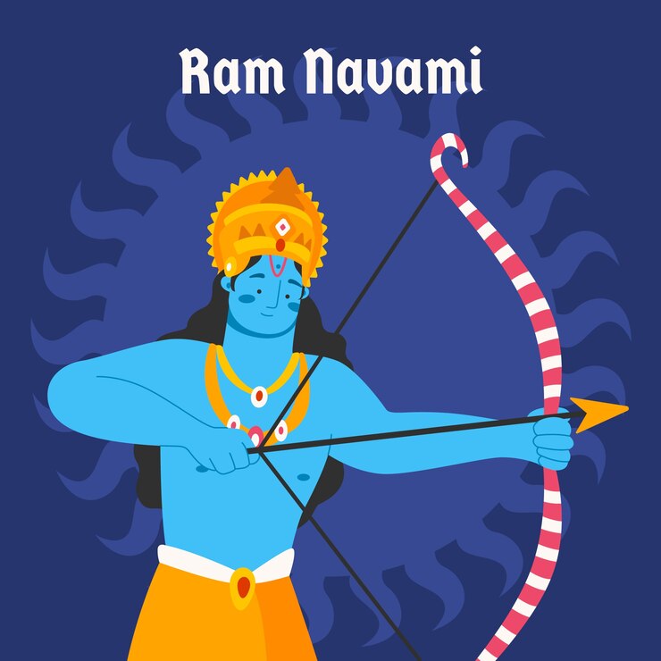 Vettore gratuito design piatto ram navami dio illustrato