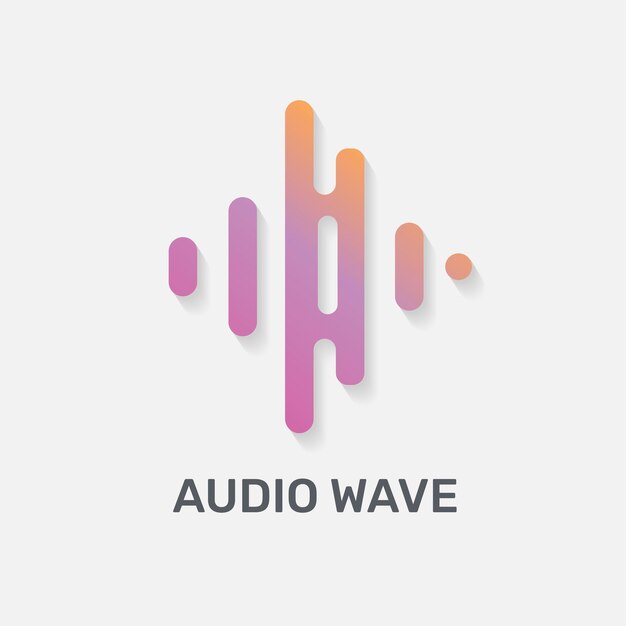 Design piatto vettoriale del logo musicale dell'onda audio con testo modificabile