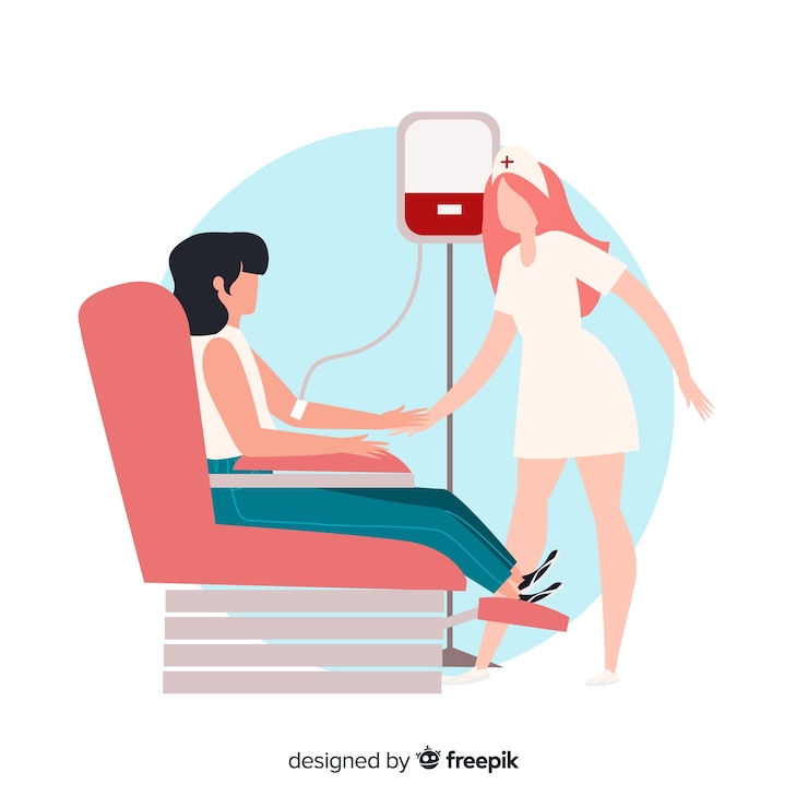 Vettore gratuito design piatto volontario donando sangue
