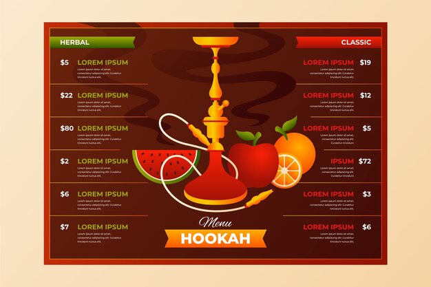 Design realistico del menu del narghilè