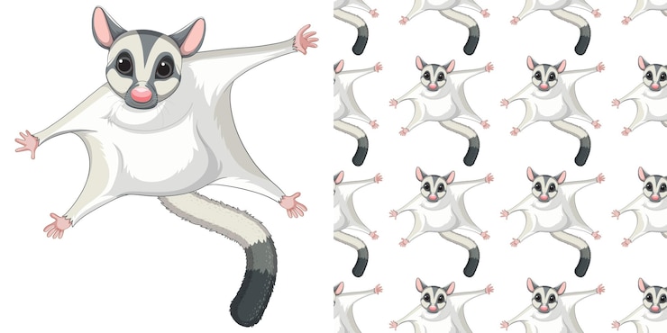 Vettore gratuito design senza cuciture del petauro dello zucchero su sfondo bianco