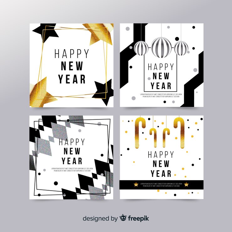 Vettore gratuito dettagli dorati collezione di carte festa di capodanno