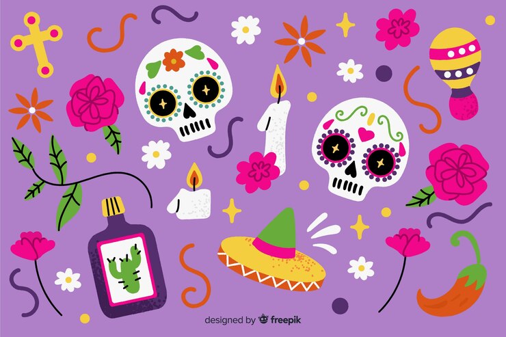 Vettore gratuito día de muertos concept con sfondo disegnato a mano