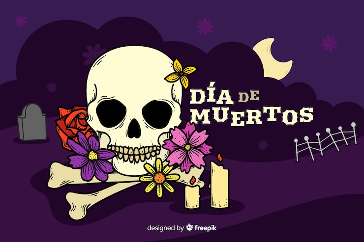 Vettore gratuito día de muertos concept con sfondo disegnato a mano