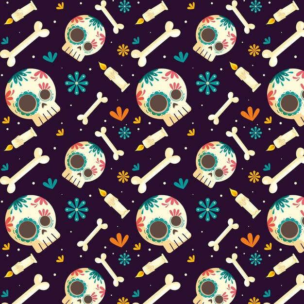 Dia de muertos pattern in design piatto