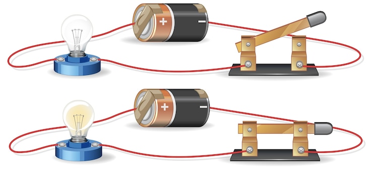 Vettore gratuito diagramma che mostra il circuito elettrico con batteria e lampadina