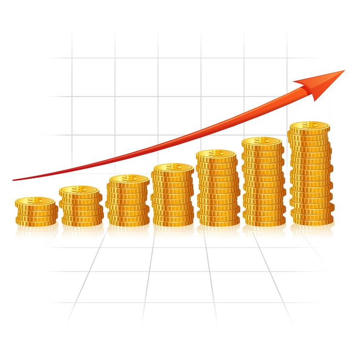 Vettore gratuito diagramma incrementale fatto di monete d'oro realistiche