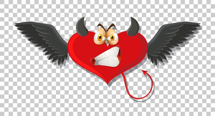 Vettore gratuito diavolo a forma di cuore con espressione facciale