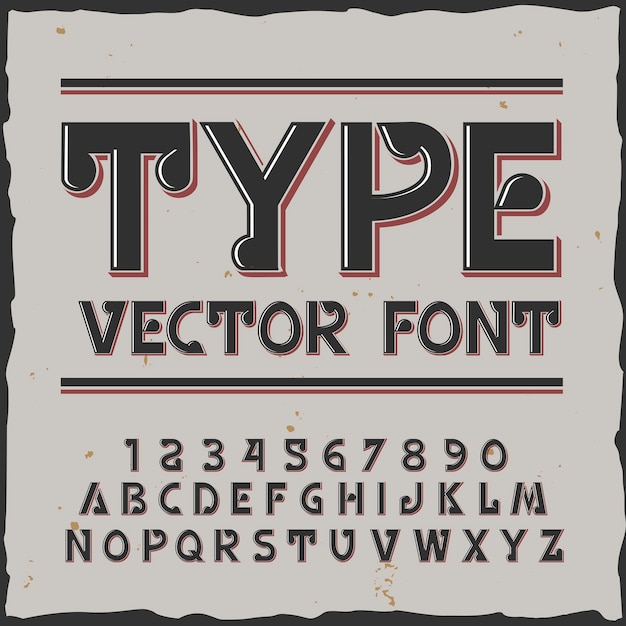 Digitare lo sfondo con le cifre modificabili delle lettere dell'etichetta typekit di stile vintage con l'illustrazione del tratto colorato