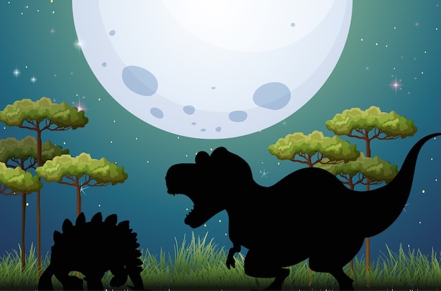 Dinosauro in silhouette scena natura