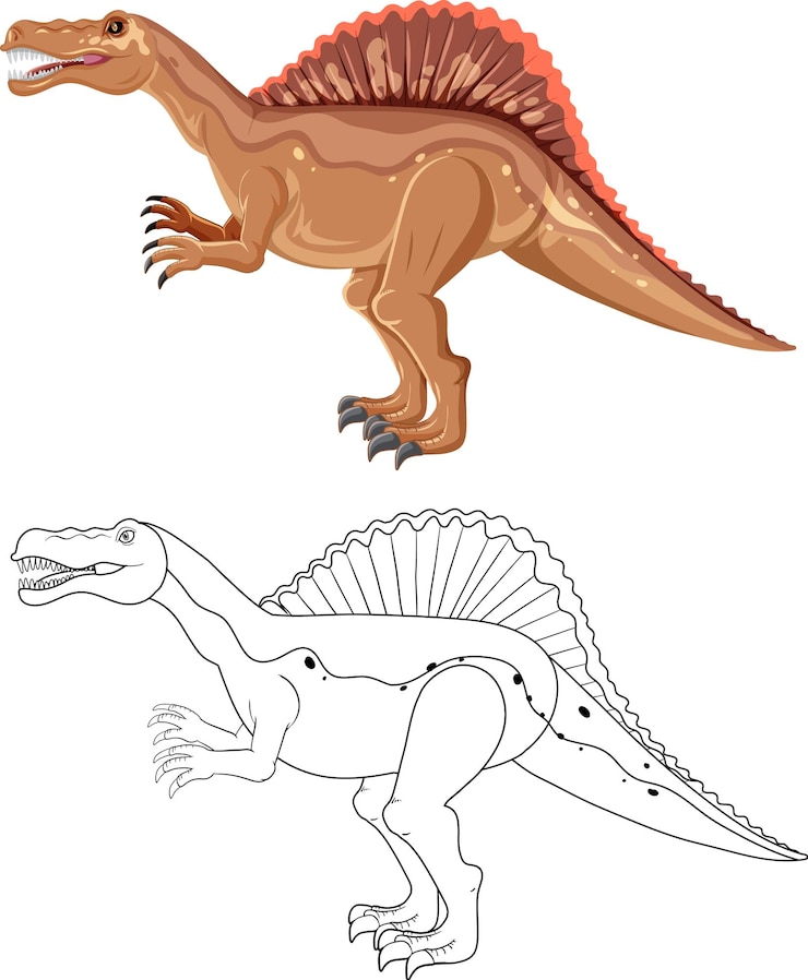 Vettore gratuito dinosauro spinosaurus con il suo contorno doodle su sfondo bianco