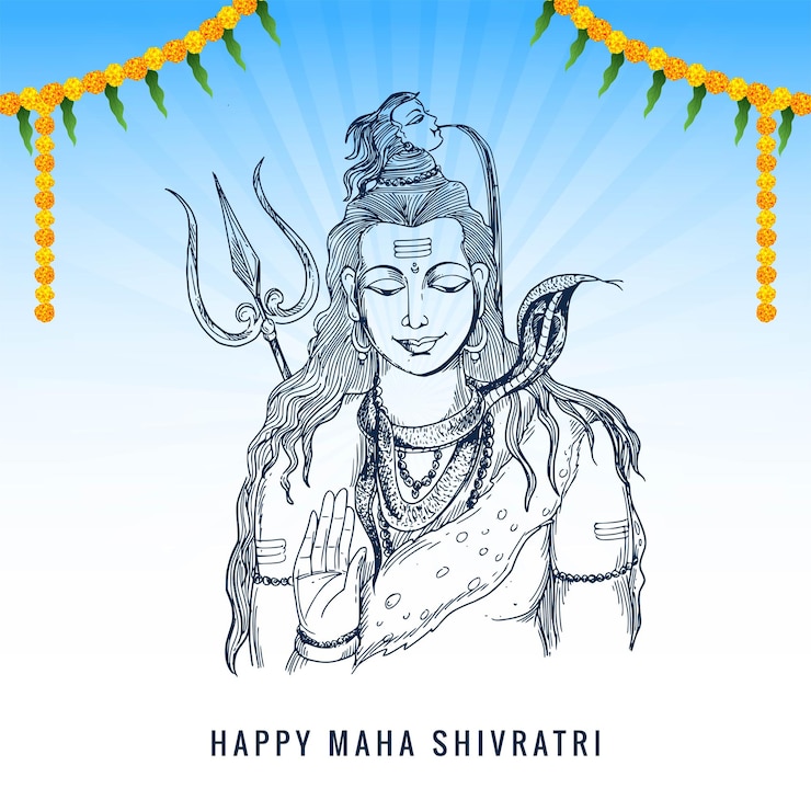 Vettore gratuito dio indiano dell'induismo per il festival di maha shivratri schizzo carta backgrpound
