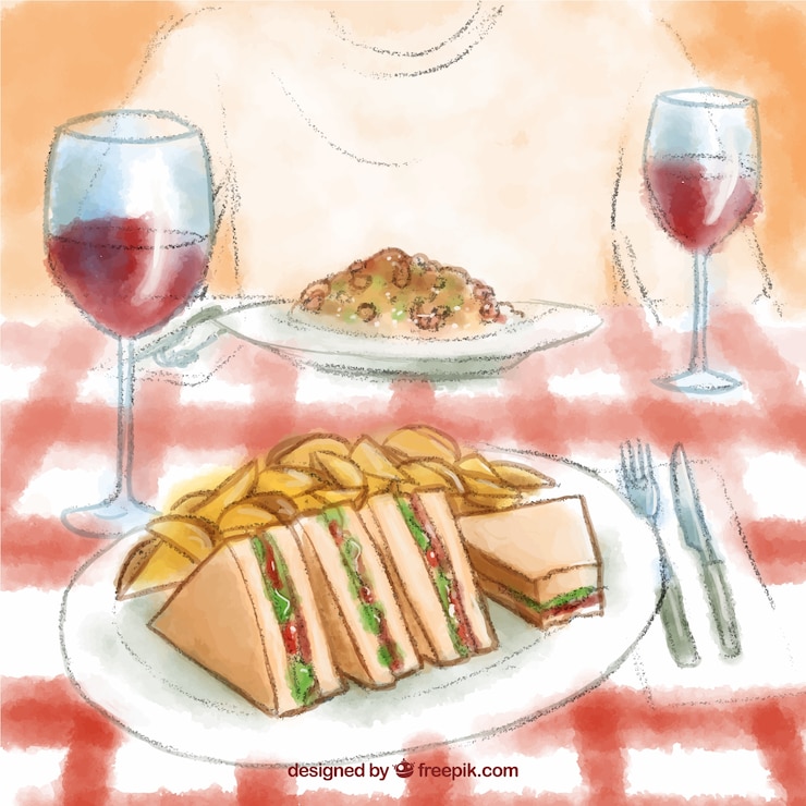Vettore gratuito dipinti a mano illustrazione deliziosa cena