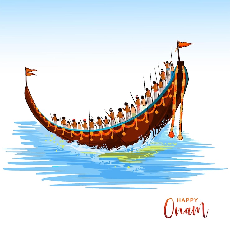 Vettore gratuito disegna a mano il felice festival di onam dell'india meridionale sullo sfondo delle vacanze della carta