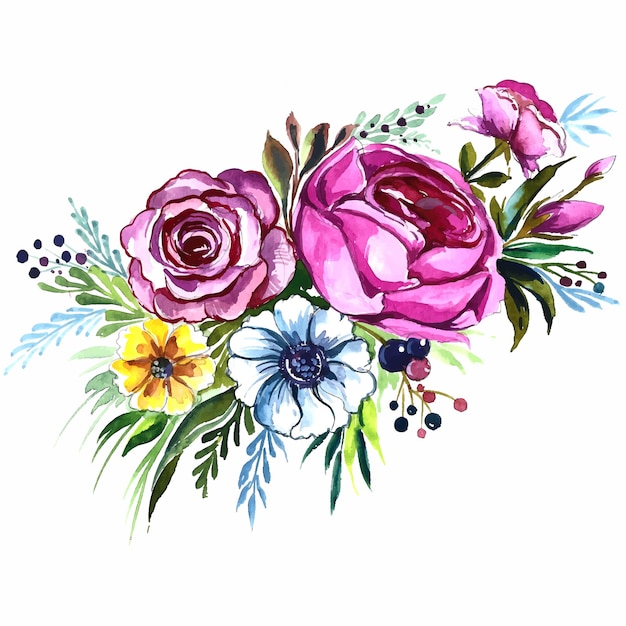 Disegnare a mano fiori colorati decorativi mazzo disegno ad acquerello