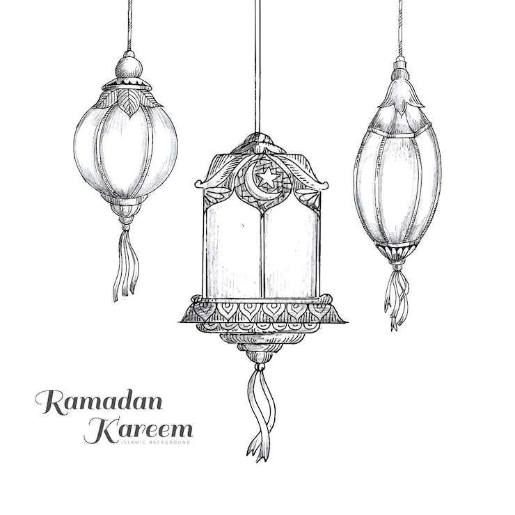 Vettore gratuito disegnare a mano lampade arabe decorative schizzo card design