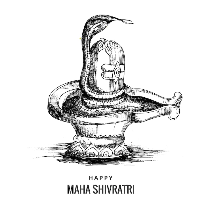 Vettore gratuito disegnare a mano shiv ling schizzo maha shivratri festival card sfondo