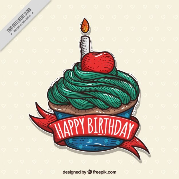 Vettore gratuito disegnata a mano birthday cupcake sfondo