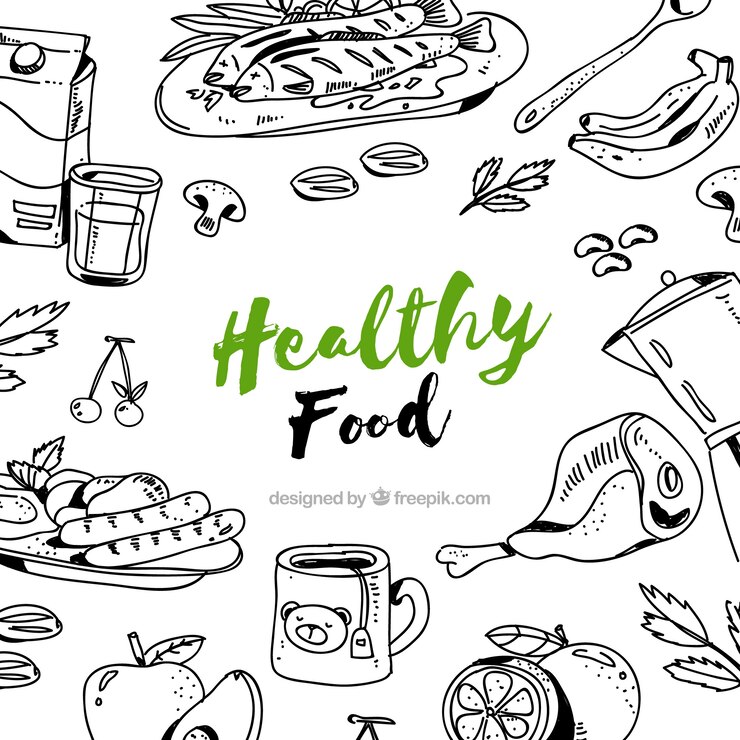 Vettore gratuito disegnata a mano cibo sano sfondo