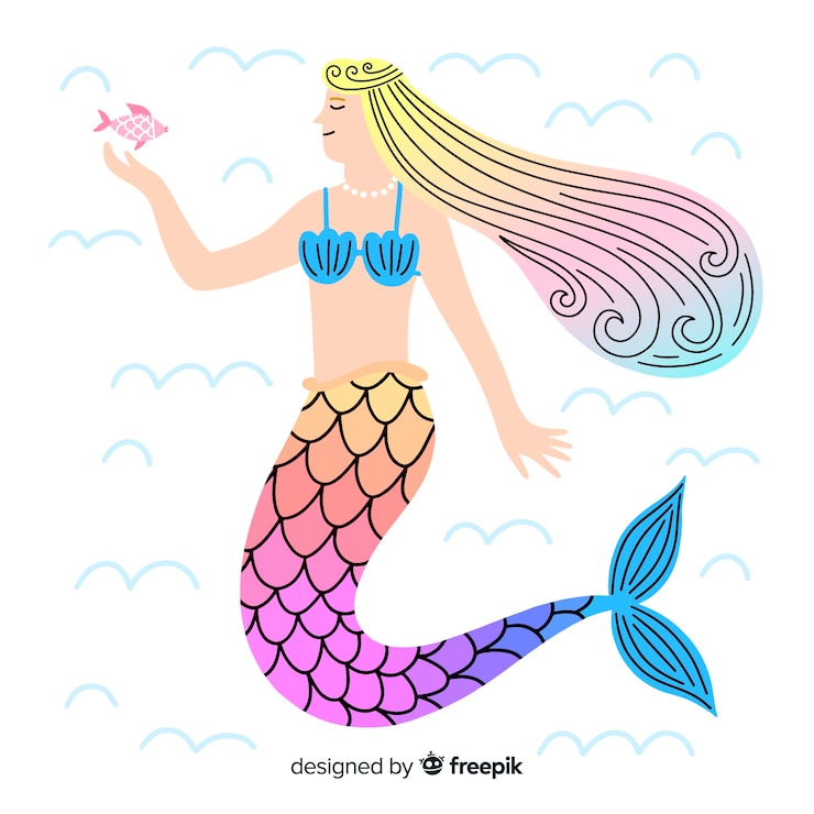 Vettore gratuito disegnata a mano colorato sfondo sirena