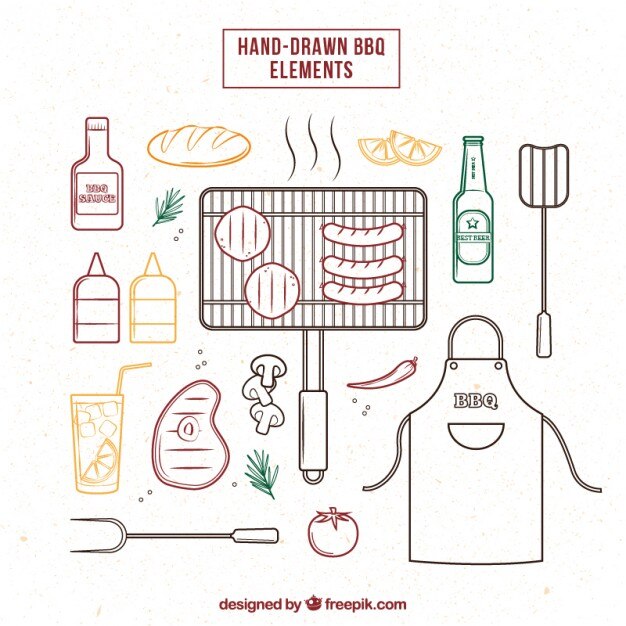 Vettore gratuito disegnata a mano elementi bbq colorati