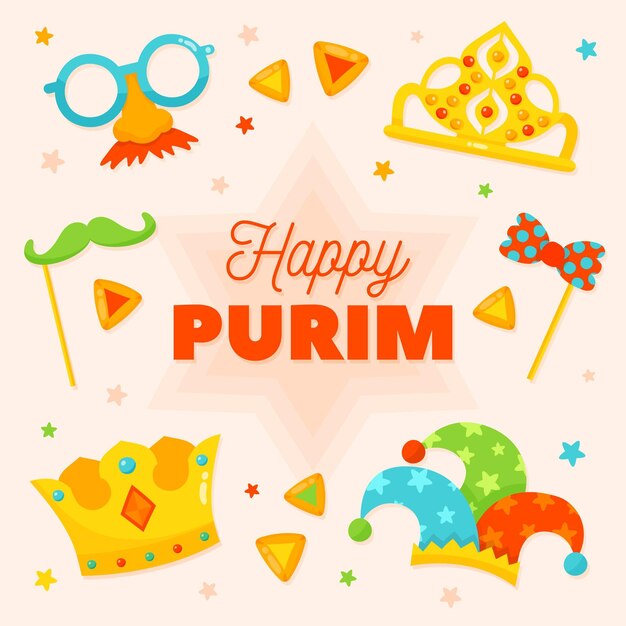 Disegnata felice giorno di purim illustrazione