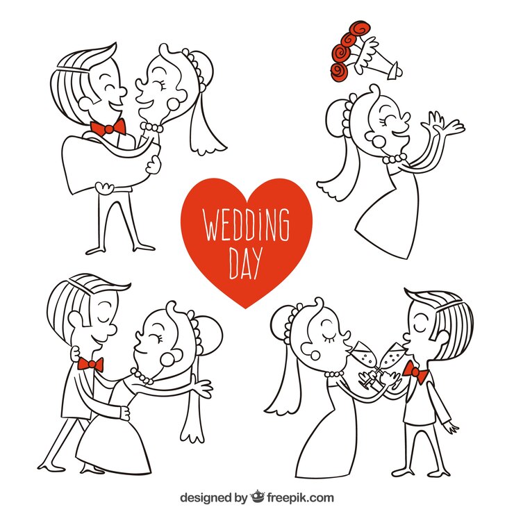 Vettore gratuito disegnate a mano nozze illustrazioni giorno