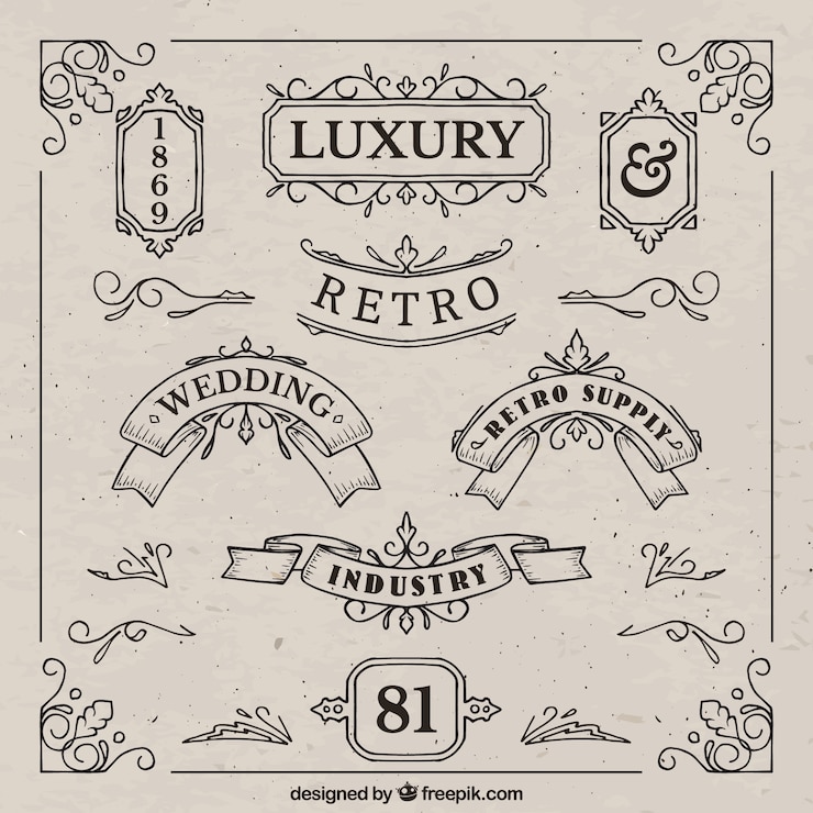 Vettore gratuito disegnati a mano nastri decorativi in stile vintage