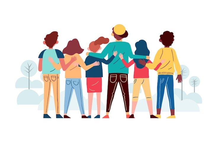 Vettore gratuito disegnati a mano persone di stile che abbracciano insieme